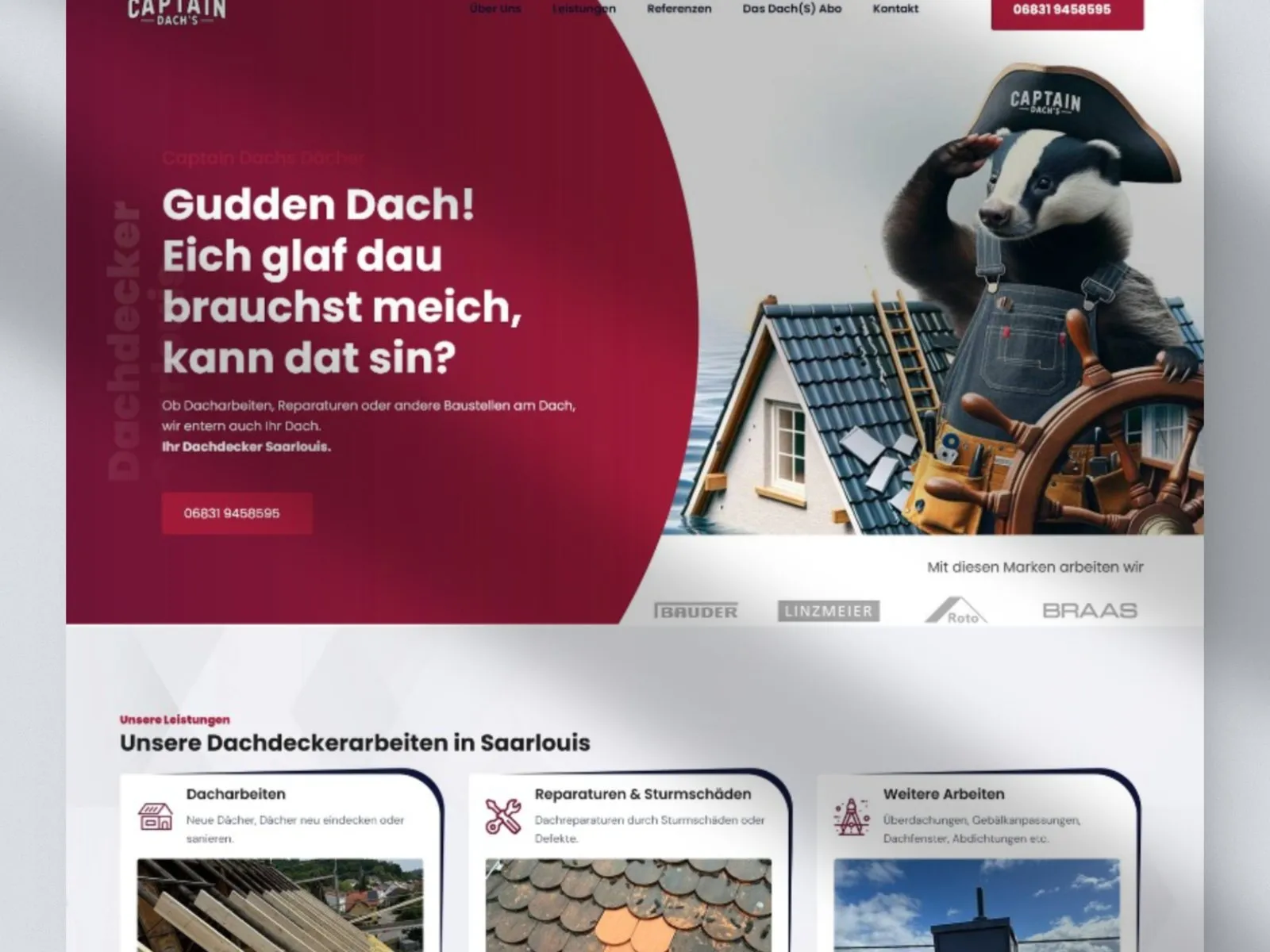 Website von Captain Dach's auf Laptop und Smartphone mit den Dachdeckerarbeiten in Saarlouis