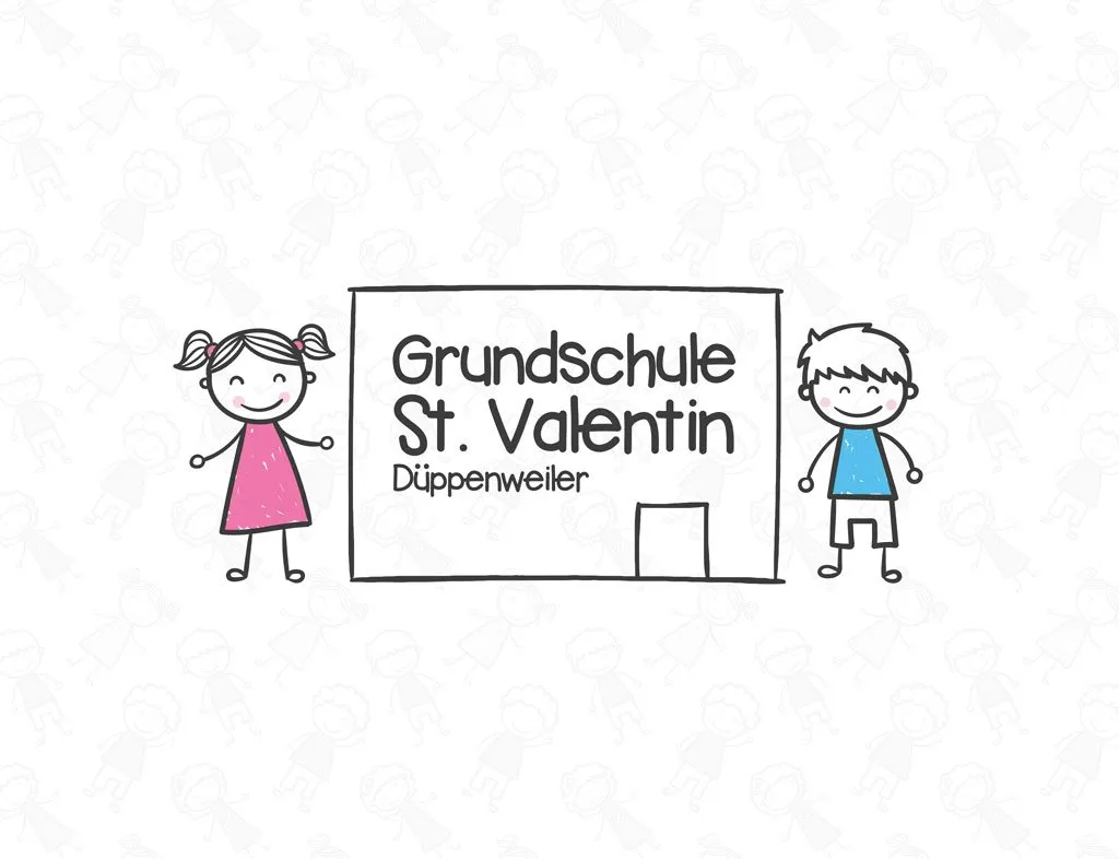 Logo der Grundschule St. Valentin Düppenweiler mit zwei gezeichneten Kindern