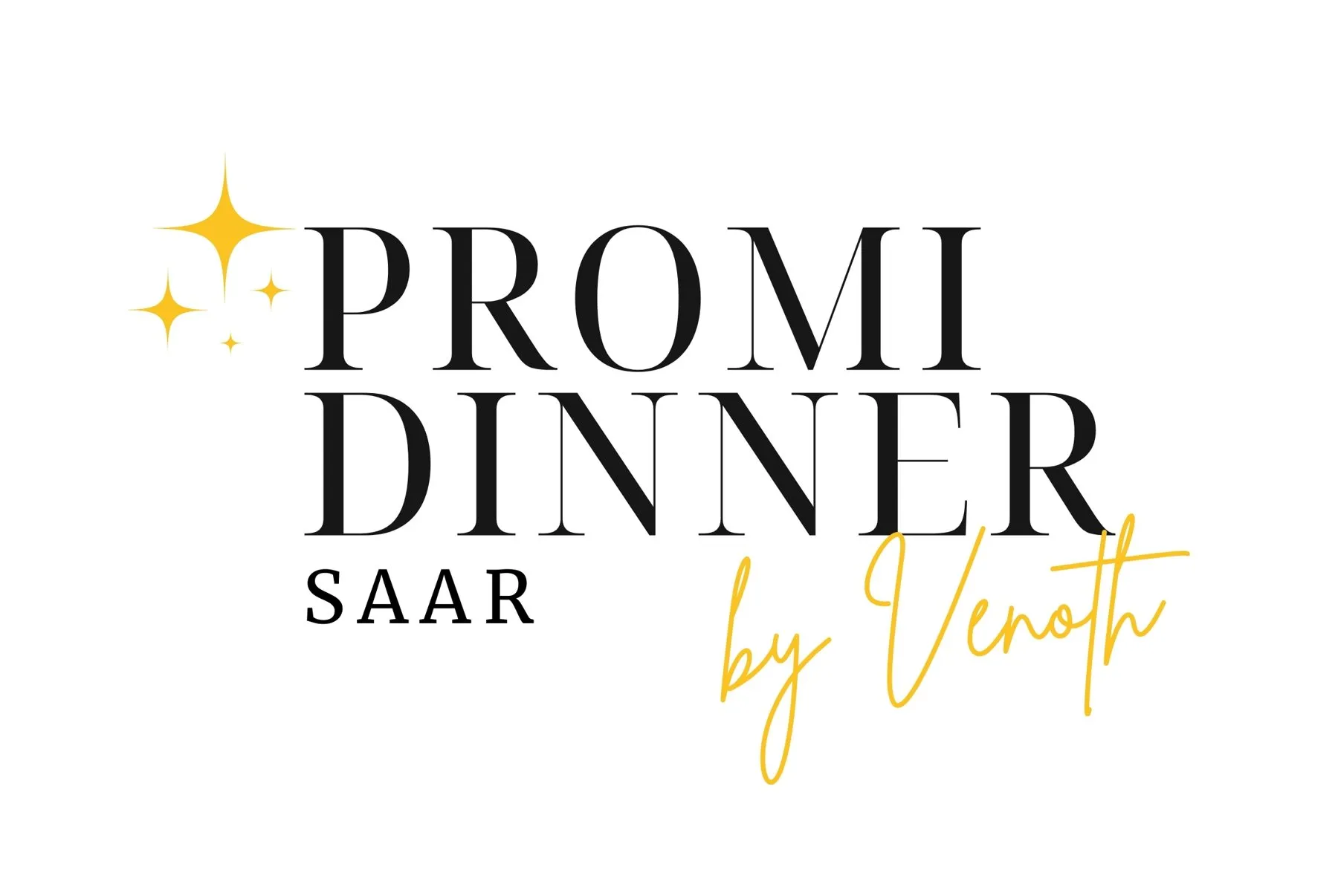 Logo „Promi Dinner Saar by Venoth“ mit goldenen Sternen