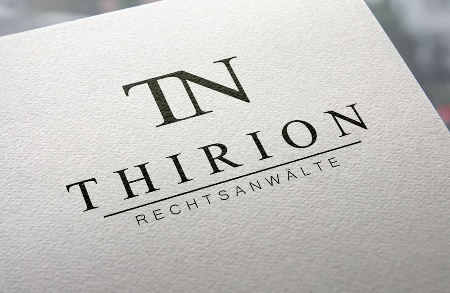 Logo der Kanzlei Thirion Rechtsanwälte auf Papier gedruckt