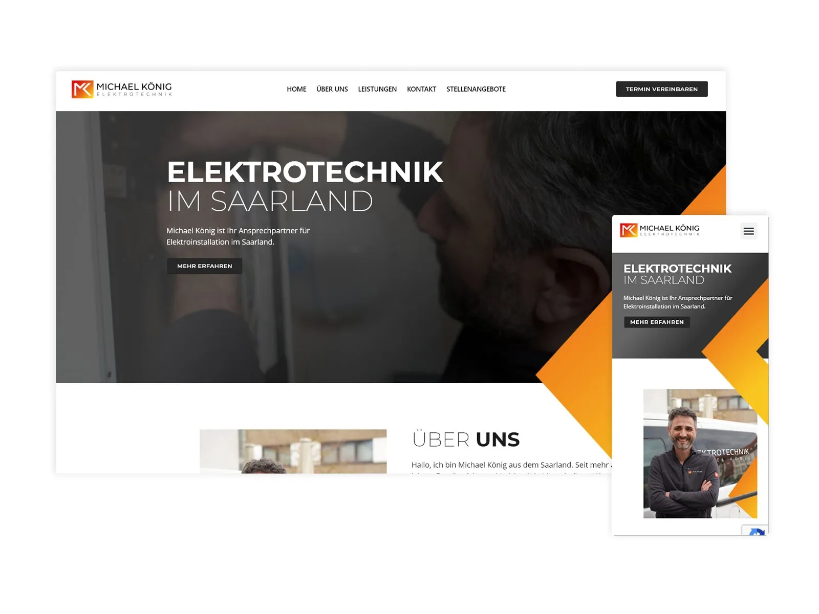 Website von Michael König Elektrotechnik im Saarland auf Laptop und Smartphone