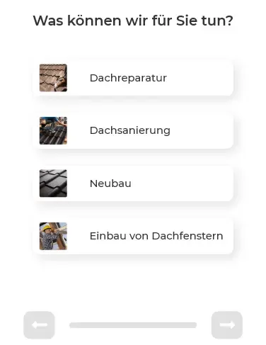 Klick-Funnel eines Dachdeckers mit Antwortkacheln für die erste Frage